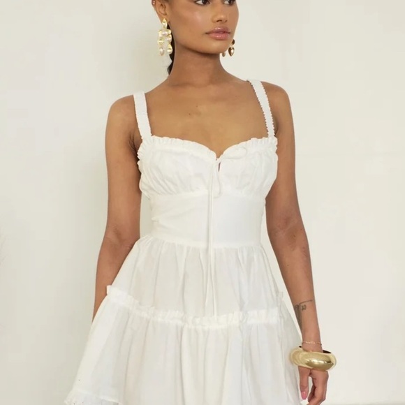 anthropologie white midi dress Farm Rio Devore Lace V-Neck Flutter Sleeve Small Meadow Midi Dress by Nation Los Angeles in White Anthropologie White Midi Dress